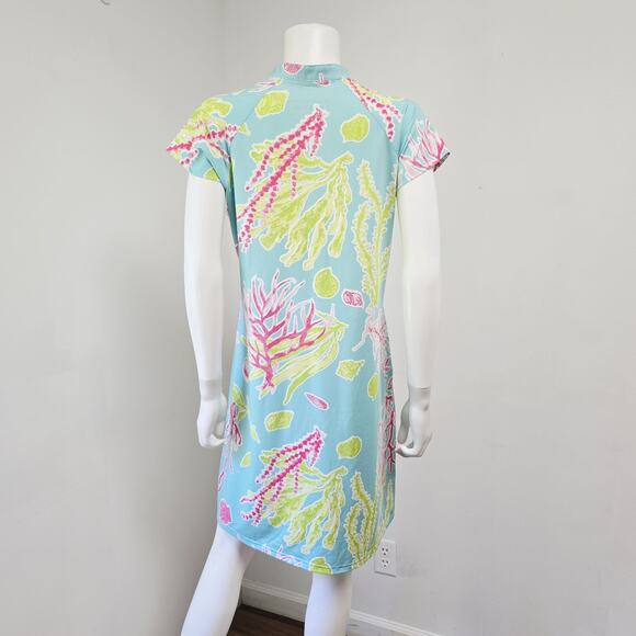 Ana Clare Active Dress Large Preppy Mini Stretch Coral Printed Womens Short Slv - Picture 3 of 12